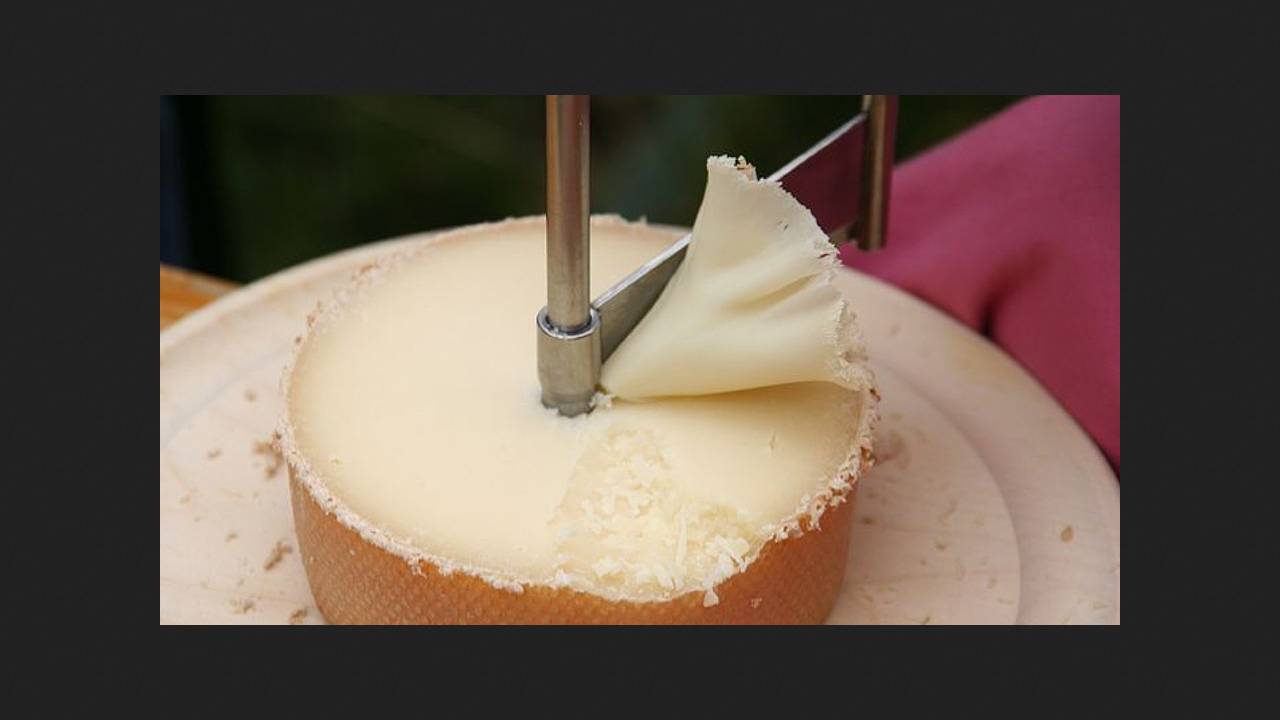 Tete de Moine cheese curled into flowers due to friction